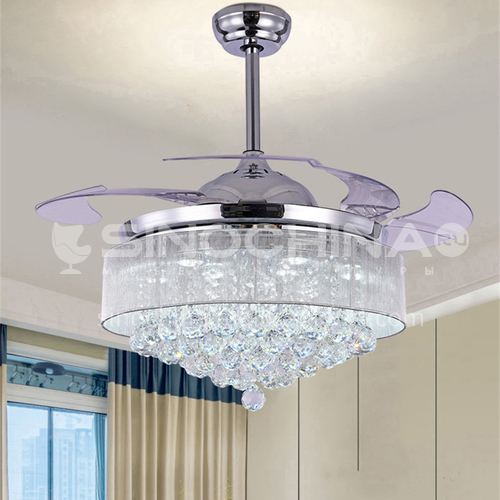 Dining room invisible fan chandelier light luxury crystal living room ceiling fan light simple modern personality bedroom fan light-KBS-Y4201